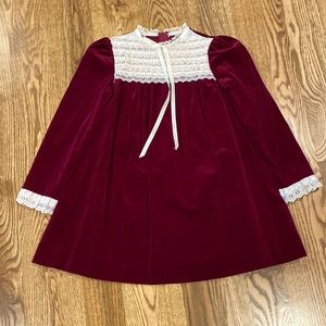 Girls vintage red velvet and lace holiday party midi length dress